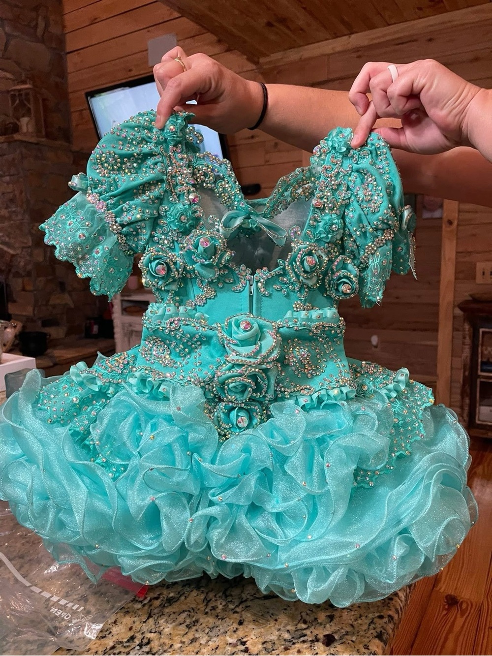 Glitz Turquoise Beaded Ruffled Pageant Dress